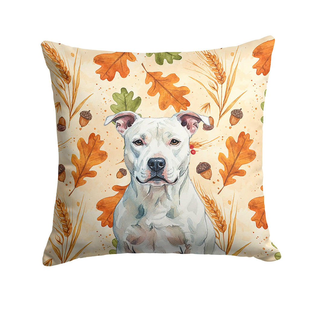 White American Staffordshire Terrier Heirloom Fall Decorative Throw Pillow 14x14 Indoor Outdoor Accent Cushion, Fabric Cover with Insert for Sofa, Bed, Porch & Living Room
