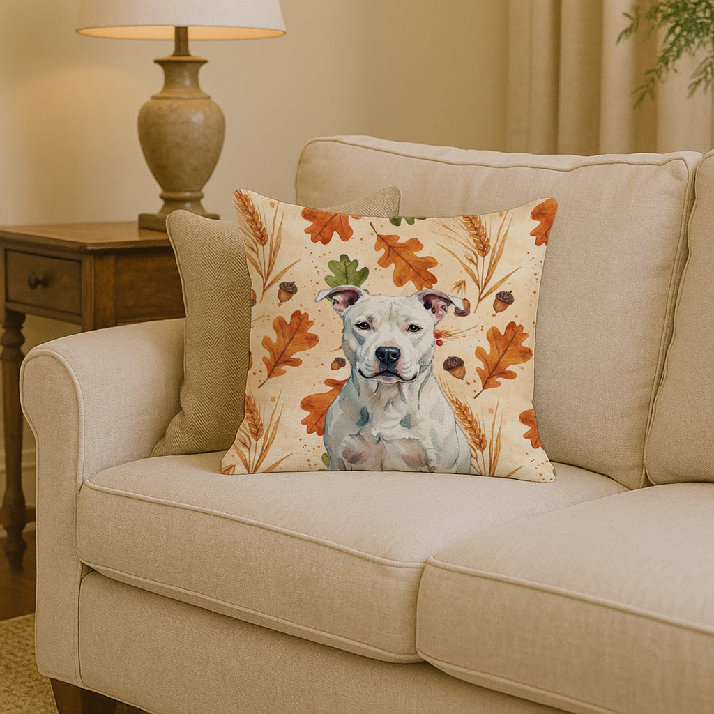 White American Staffordshire Terrier Heirloom Fall Decorative Throw Pillow 14x14 Indoor Outdoor Accent Cushion, Fabric Cover with Insert for Sofa, Bed, Porch & Living Room