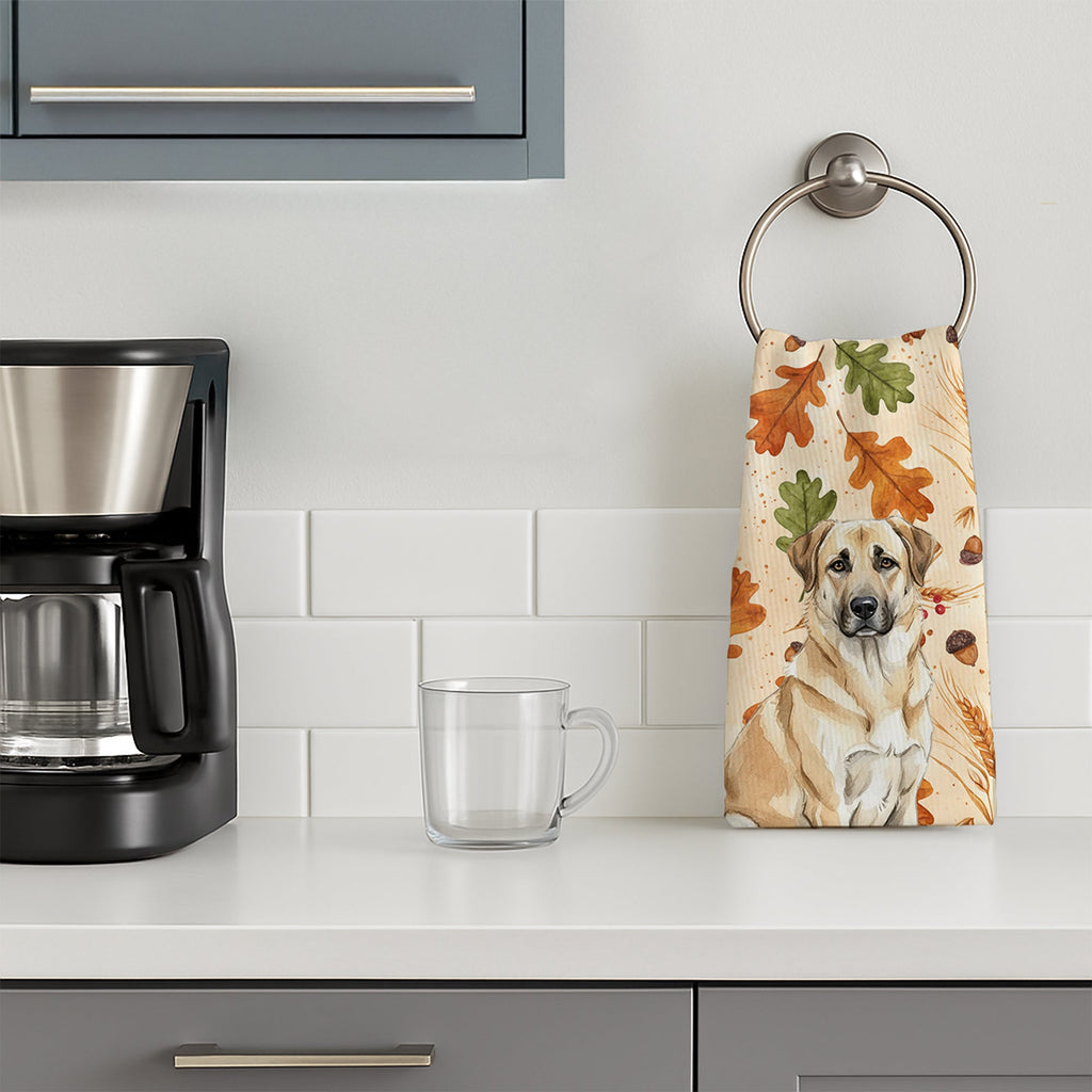 Anatolian Shepherd Dog Heirloom Fall Kitchen Towel Velour Plush Front and Cotton Loop Back Machine Washable