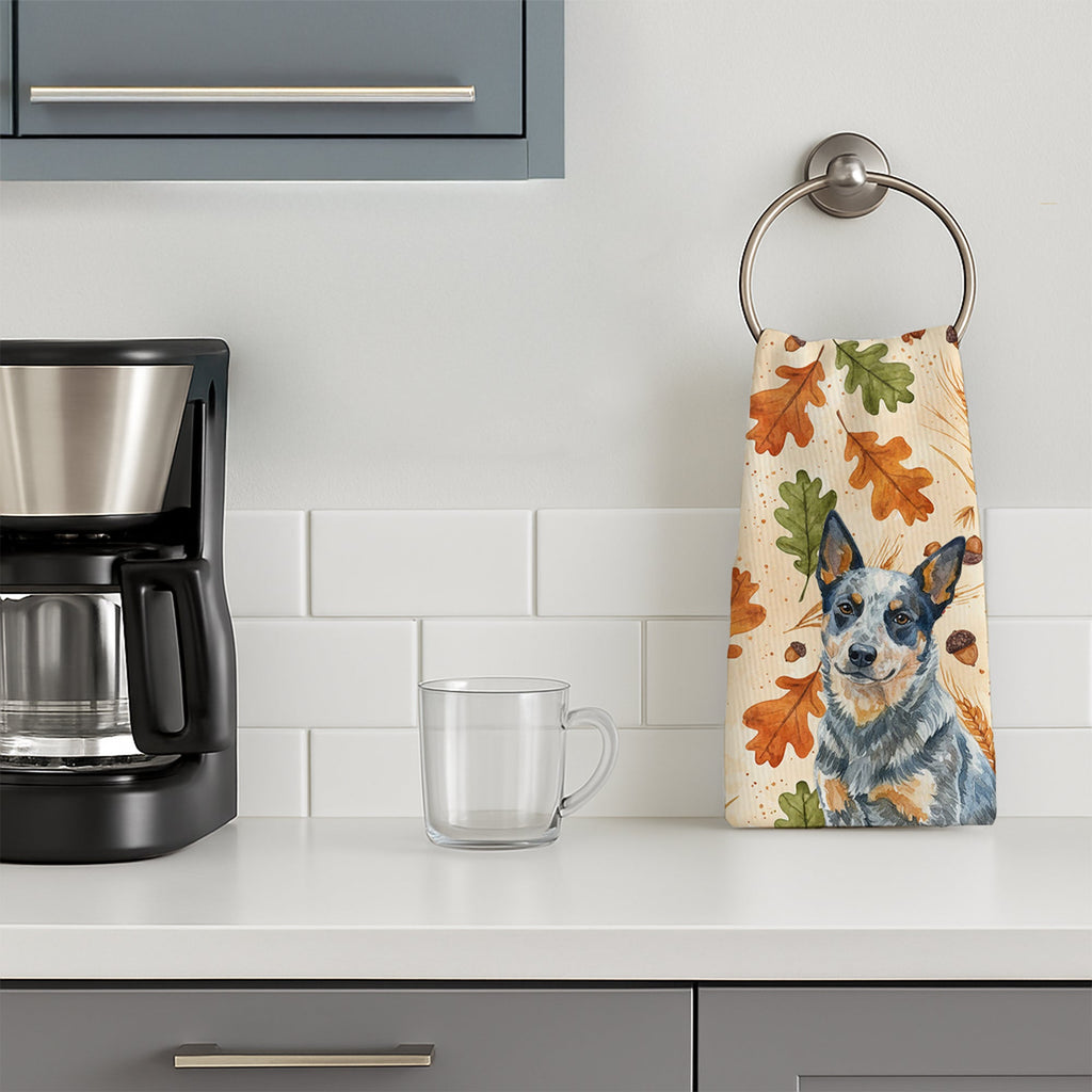 Blue Heeler Australian Cattle Dog Heirloom Fall Kitchen Towel Velour Plush Front and Cotton Loop Back Machine Washable