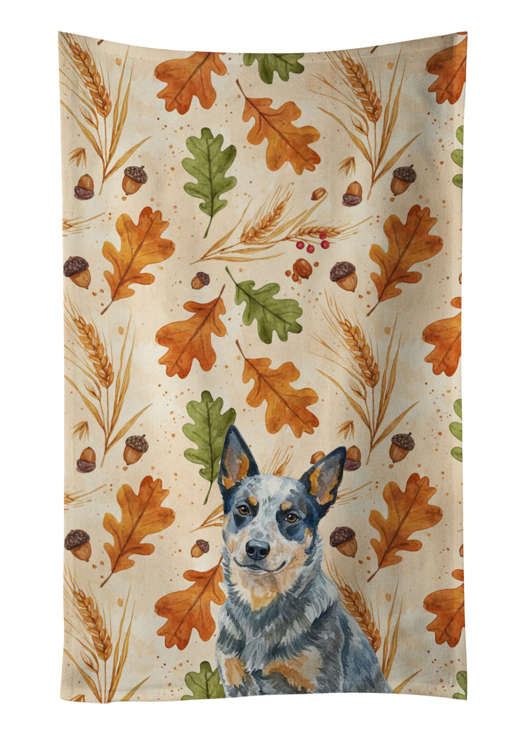 Blue Heeler Australian Cattle Dog Heirloom Fall Kitchen Towel Velour Plush Front and Cotton Loop Back Machine Washable