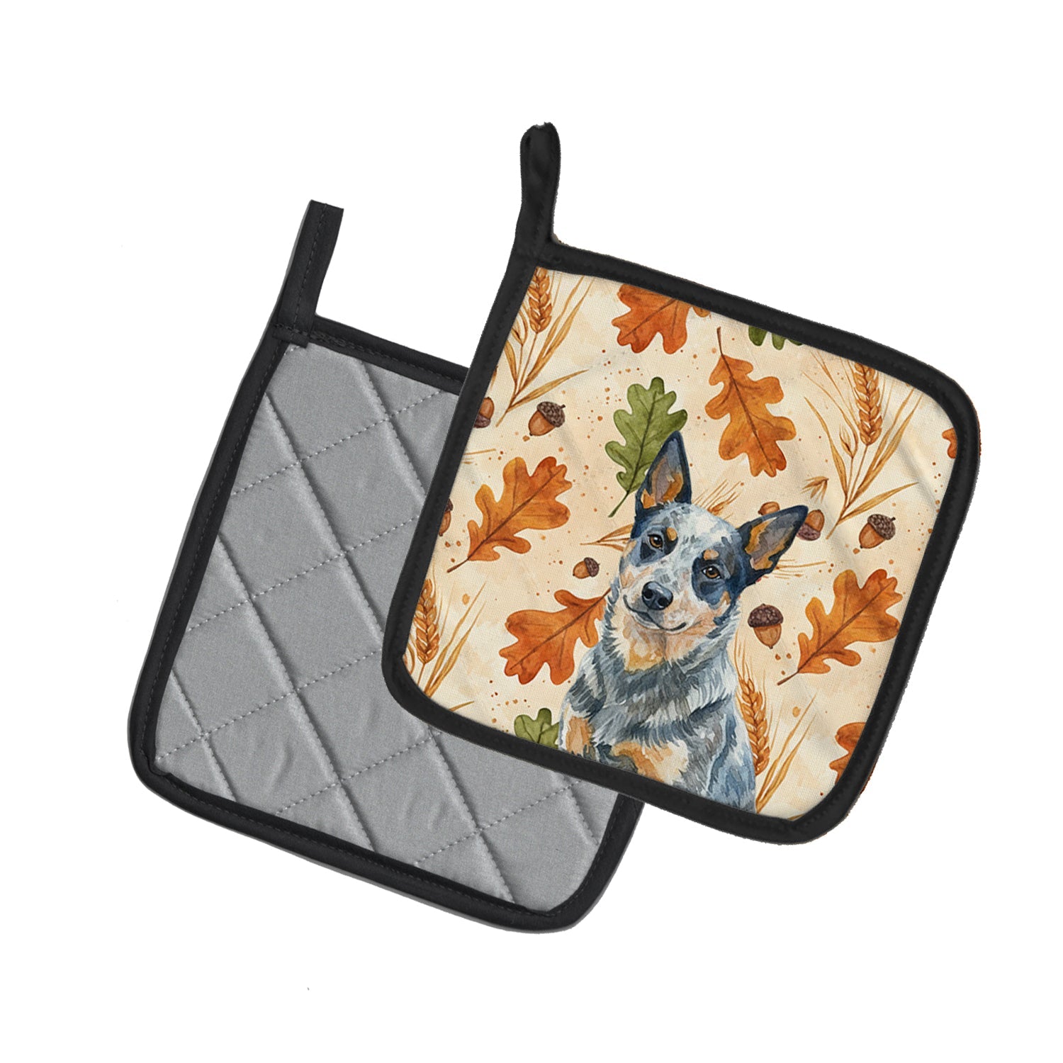 Blue Heeler Australian Cattle Dog Heirloom Fall Pot Holder Set of 2 Heat Resistant Quilted Hot Pads 7.5 x 7.5 Inch, Insulated Kitchen Trivets for Cooking & Baking