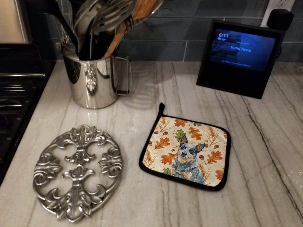 Blue Heeler Australian Cattle Dog Heirloom Fall Pot Holder Set of 2 Heat Resistant Quilted Hot Pads 7.5 x 7.5 Inch, Insulated Kitchen Trivets for Cooking & Baking