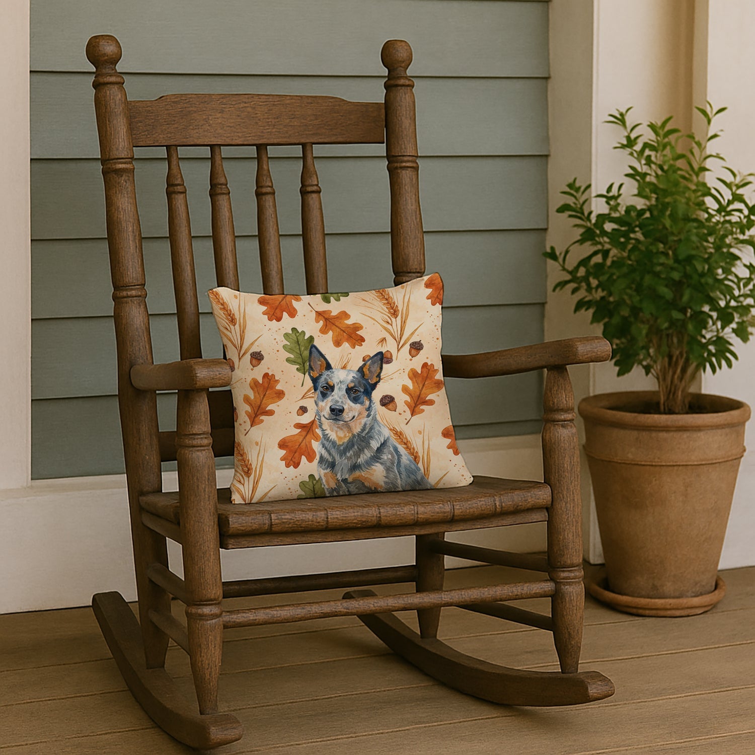 Blue Heeler Australian Cattle Dog Heirloom Fall Decorative Throw Pillow 14x14 Indoor Outdoor Accent Cushion, Fabric Cover with Insert for Sofa, Bed, Porch & Living Room