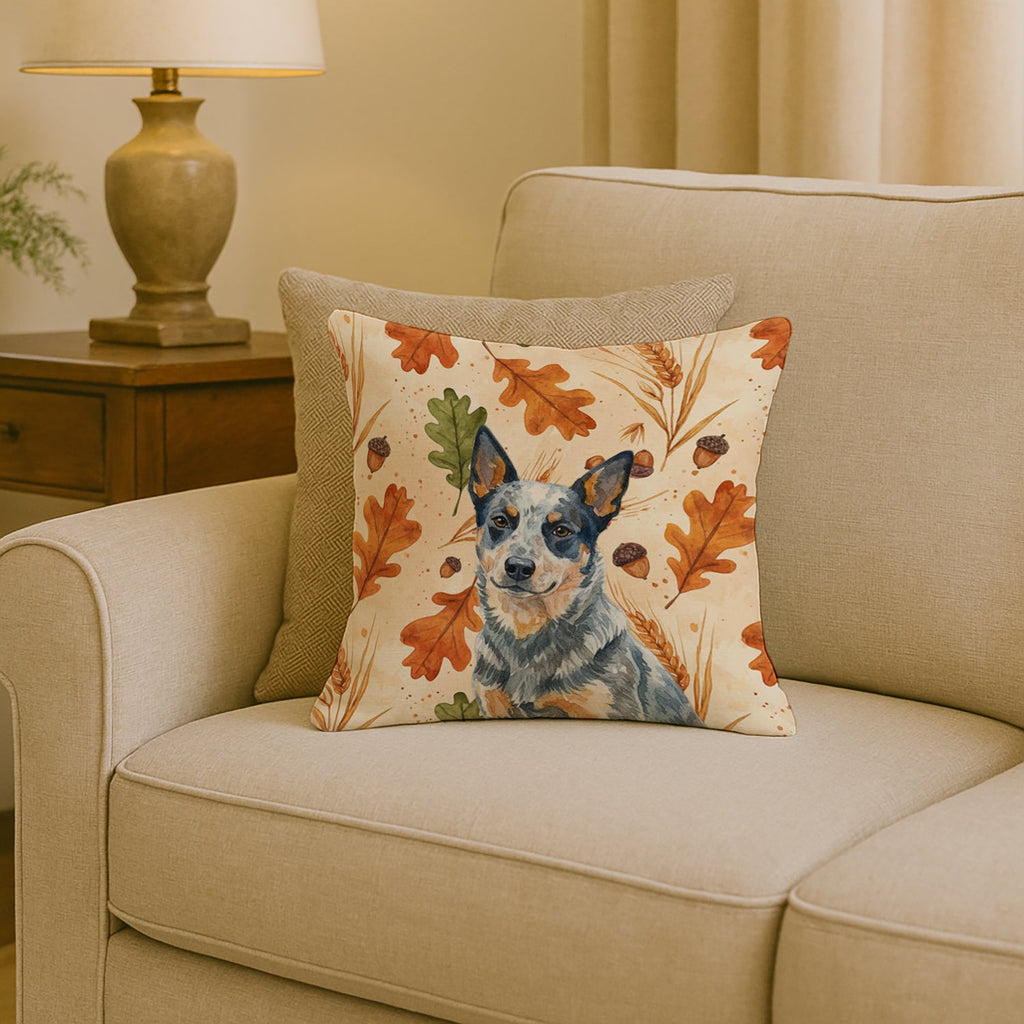 Blue Heeler Australian Cattle Dog Heirloom Fall Decorative Throw Pillow 18x18 Indoor Outdoor Accent Cushion, Fabric Cover with Insert for Sofa, Bed, Porch & Living Room
