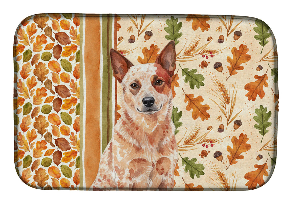 Red Heeler Australian Cattle Dog Heirloom Fall Dish Drying Mat Absorbent Dish Drying Mat Pad for Kitchen Counter Dish Drainer Mat for Countertop, 14 x 21", Multicolor