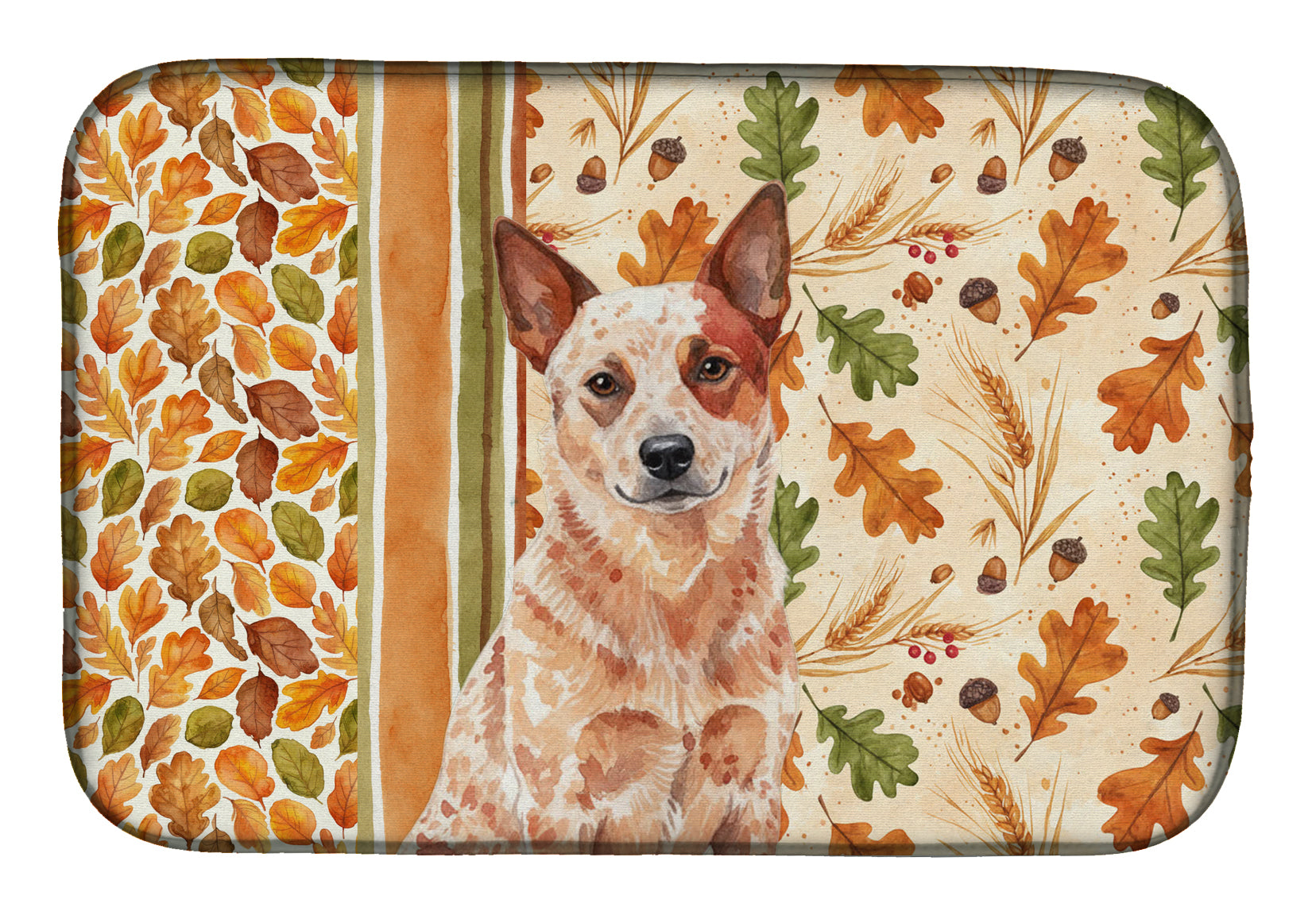 Red Heeler Australian Cattle Dog Heirloom Fall Dish Drying Mat Absorbent Dish Drying Mat Pad for Kitchen Counter Dish Drainer Mat for Countertop, 14 x 21", Multicolor