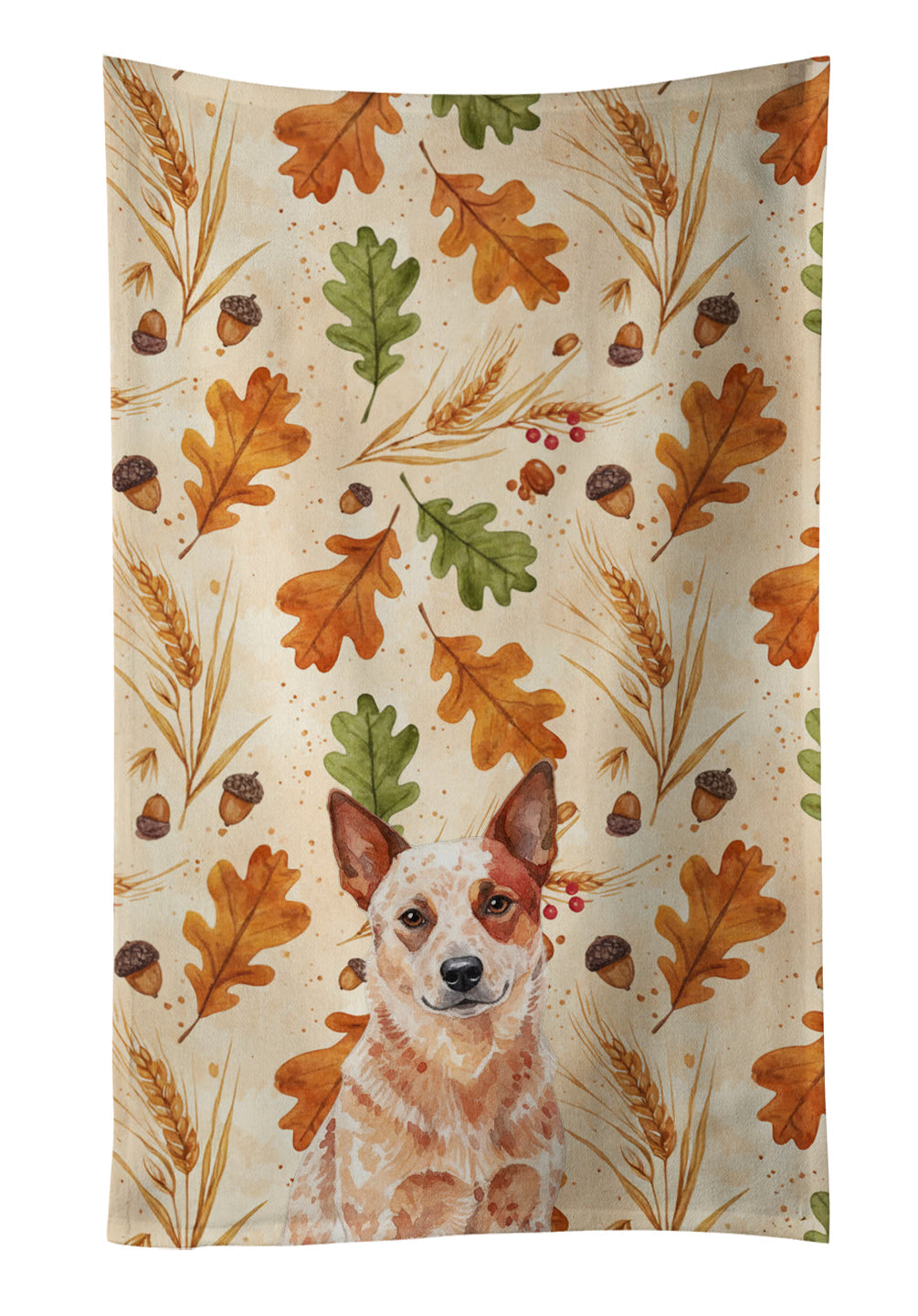 Red Heeler Australian Cattle Dog Heirloom Fall Kitchen Towel Velour Plush Front and Cotton Loop Back Machine Washable