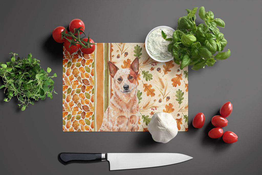 Red Heeler Australian Cattle Dog Heirloom Fall Cutting Board Tempered Glass Kitchen Cutting Surface, Heat Resistant Chopping, Non-Slip Feet, Food Prep & Serving