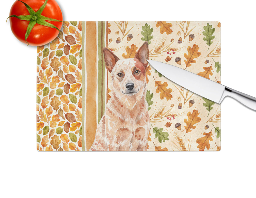 Red Heeler Australian Cattle Dog Heirloom Fall Cutting Board Tempered Glass Kitchen Cutting Surface, Heat Resistant Chopping, Non-Slip Feet, Food Prep & Serving