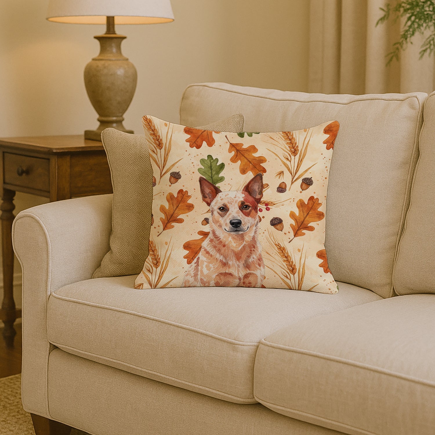 Red Heeler Australian Cattle Dog Heirloom Fall Decorative Throw Pillow 14x14 Indoor Outdoor Accent Cushion, Fabric Cover with Insert for Sofa, Bed, Porch & Living Room
