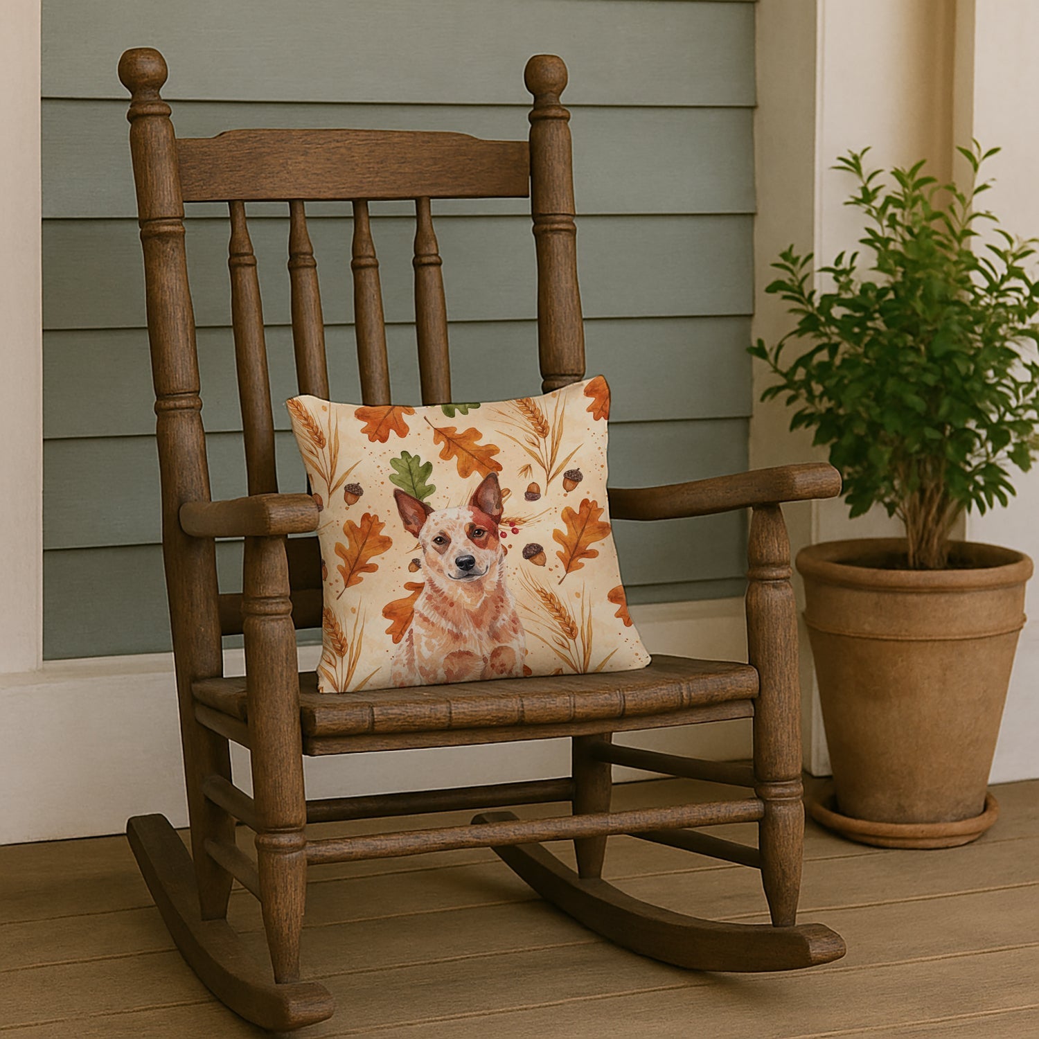 Red Heeler Australian Cattle Dog Heirloom Fall Decorative Throw Pillow 14x14 Indoor Outdoor Accent Cushion, Fabric Cover with Insert for Sofa, Bed, Porch & Living Room