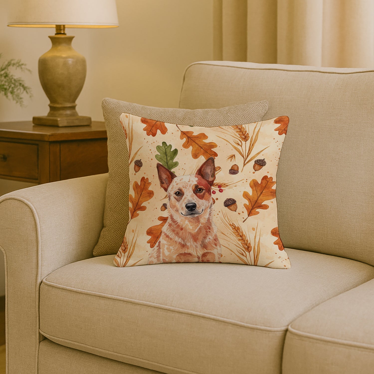 Red Heeler Australian Cattle Dog Heirloom Fall Decorative Throw Pillow 18x18 Indoor Outdoor Accent Cushion, Fabric Cover with Insert for Sofa, Bed, Porch & Living Room
