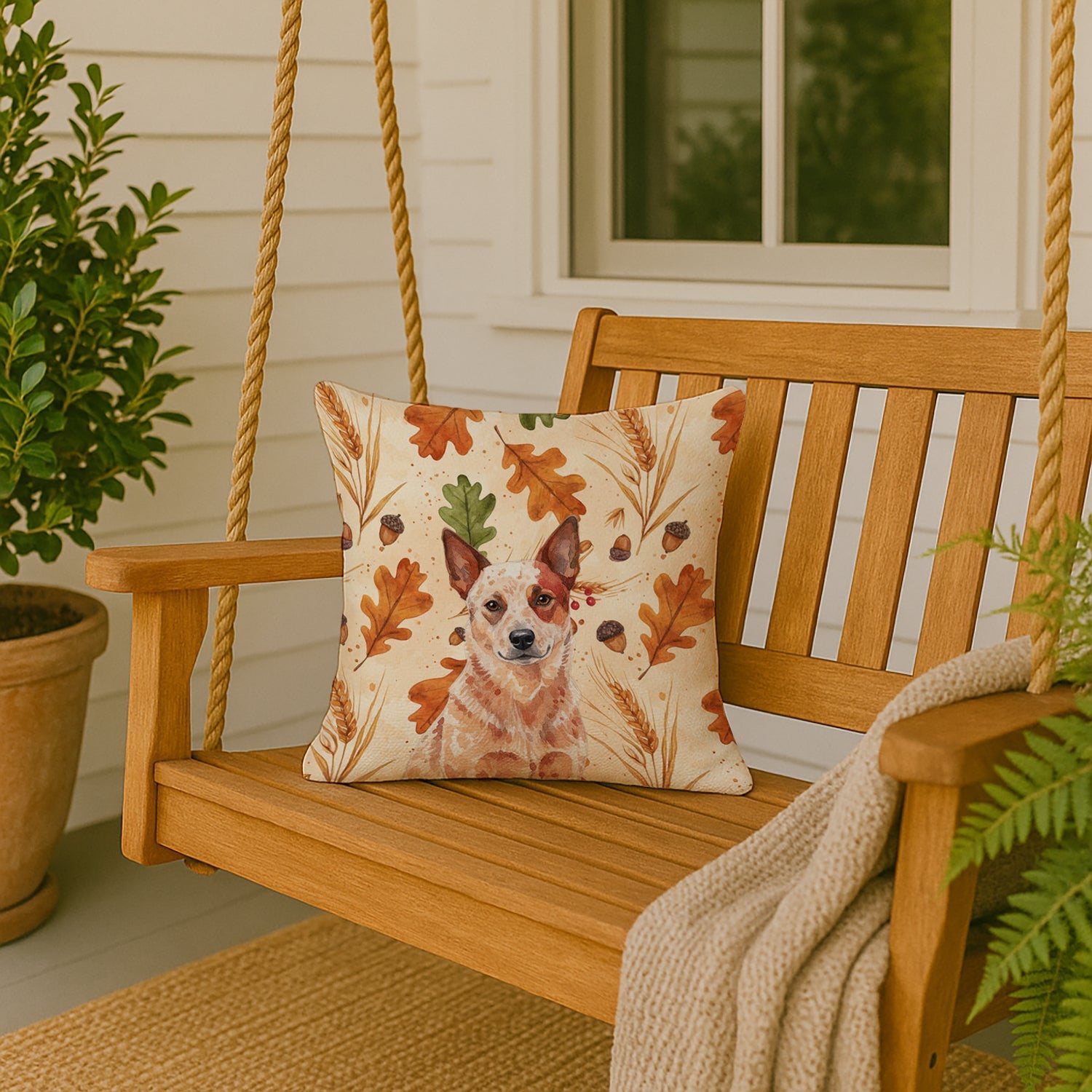 Red Heeler Australian Cattle Dog Heirloom Fall Decorative Throw Pillow 18x18 Indoor Outdoor Accent Cushion, Fabric Cover with Insert for Sofa, Bed, Porch & Living Room