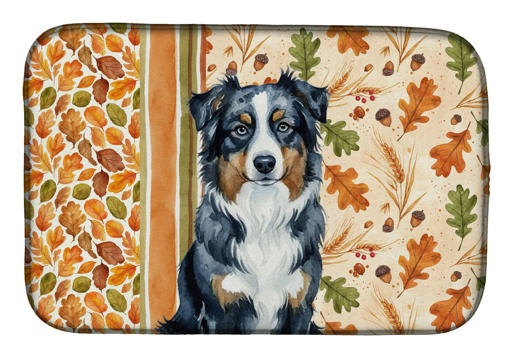 Black Australian Shepherd Heirloom Fall Dish Drying Mat Absorbent Dish Drying Mat Pad for Kitchen Counter Dish Drainer Mat for Countertop, 14 x 21", Multicolor