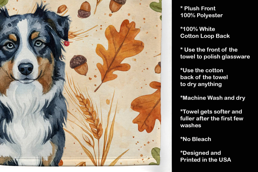 Black Australian Shepherd Heirloom Fall Kitchen Towel Velour Plush Front and Cotton Loop Back Machine Washable