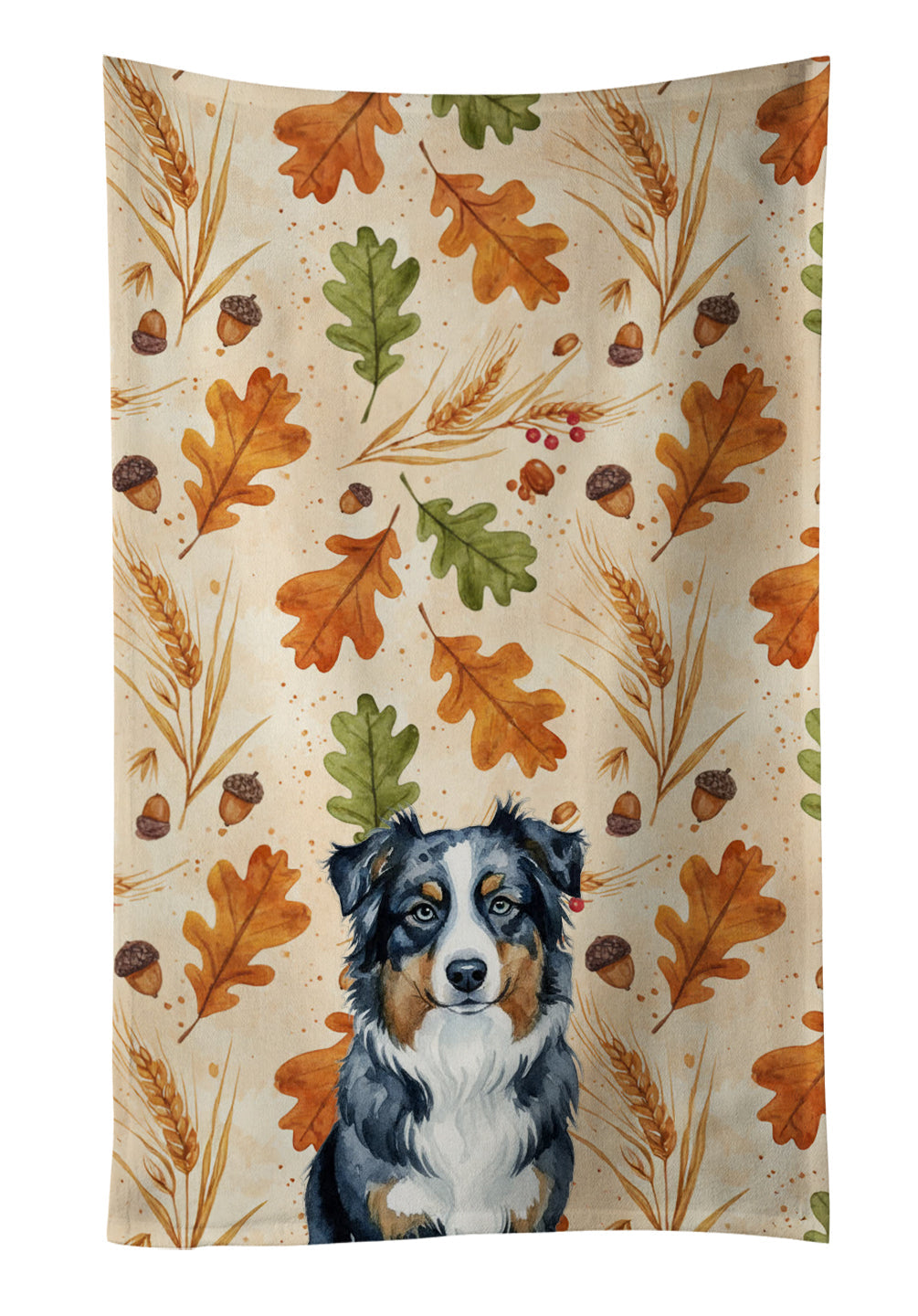 Black Australian Shepherd Heirloom Fall Kitchen Towel Velour Plush Front and Cotton Loop Back Machine Washable