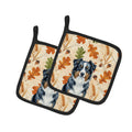 Black Australian Shepherd Heirloom Fall Pot Holder Set of 2 Heat Resistant Quilted Hot Pads 7.5 x 7.5 Inch, Insulated Kitchen Trivets for Cooking & Baking