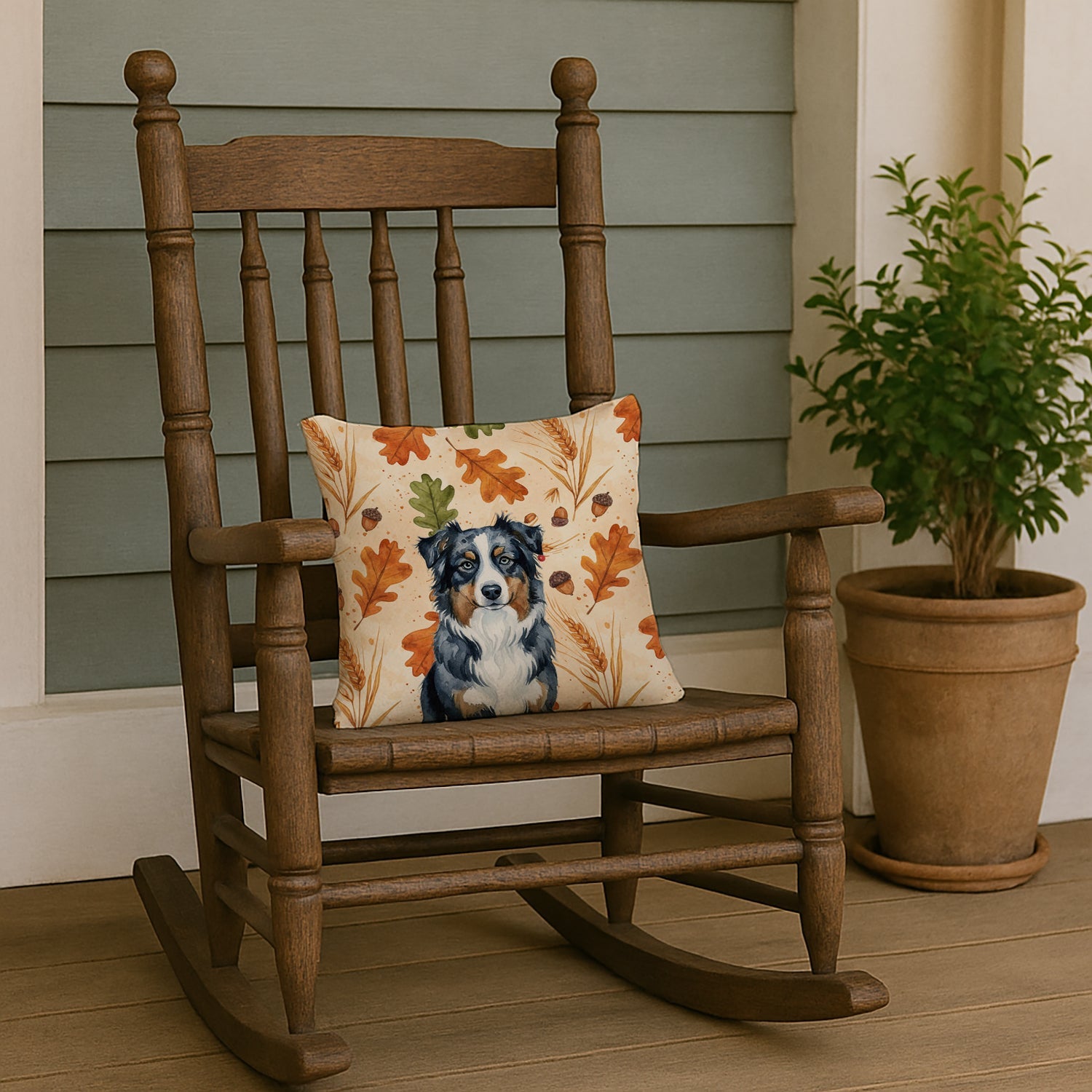 Black Australian Shepherd Heirloom Fall Decorative Throw Pillow 14x14 Indoor Outdoor Accent Cushion, Fabric Cover with Insert for Sofa, Bed, Porch & Living Room