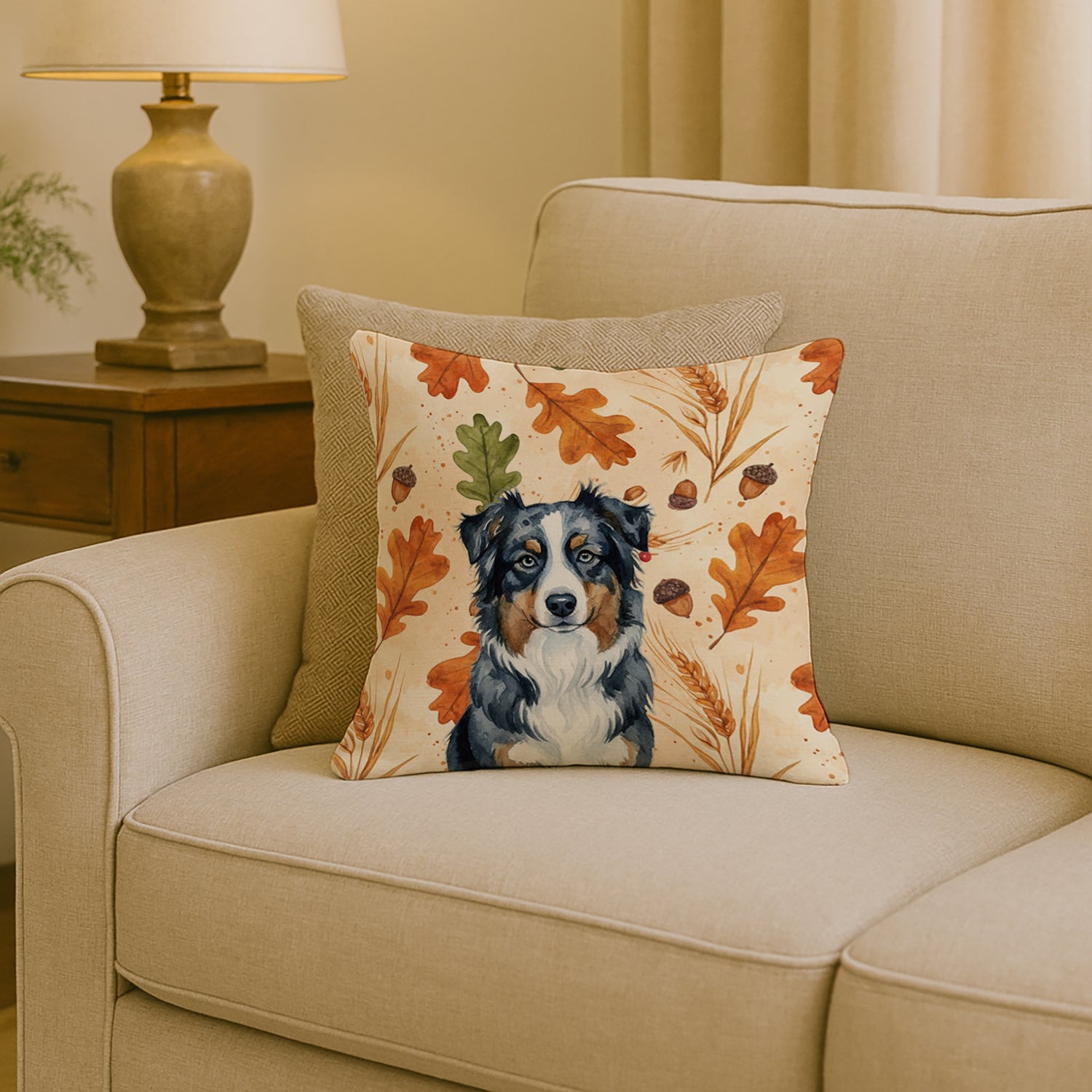 Black Australian Shepherd Heirloom Fall Decorative Throw Pillow 18x18 Indoor Outdoor Accent Cushion, Fabric Cover with Insert for Sofa, Bed, Porch & Living Room