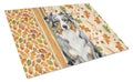 Blue Merle Australian Shepherd Heirloom Fall Cutting Board Tempered Glass Kitchen Cutting Surface, Heat Resistant Chopping, Non-Slip Feet, Food Prep & Serving