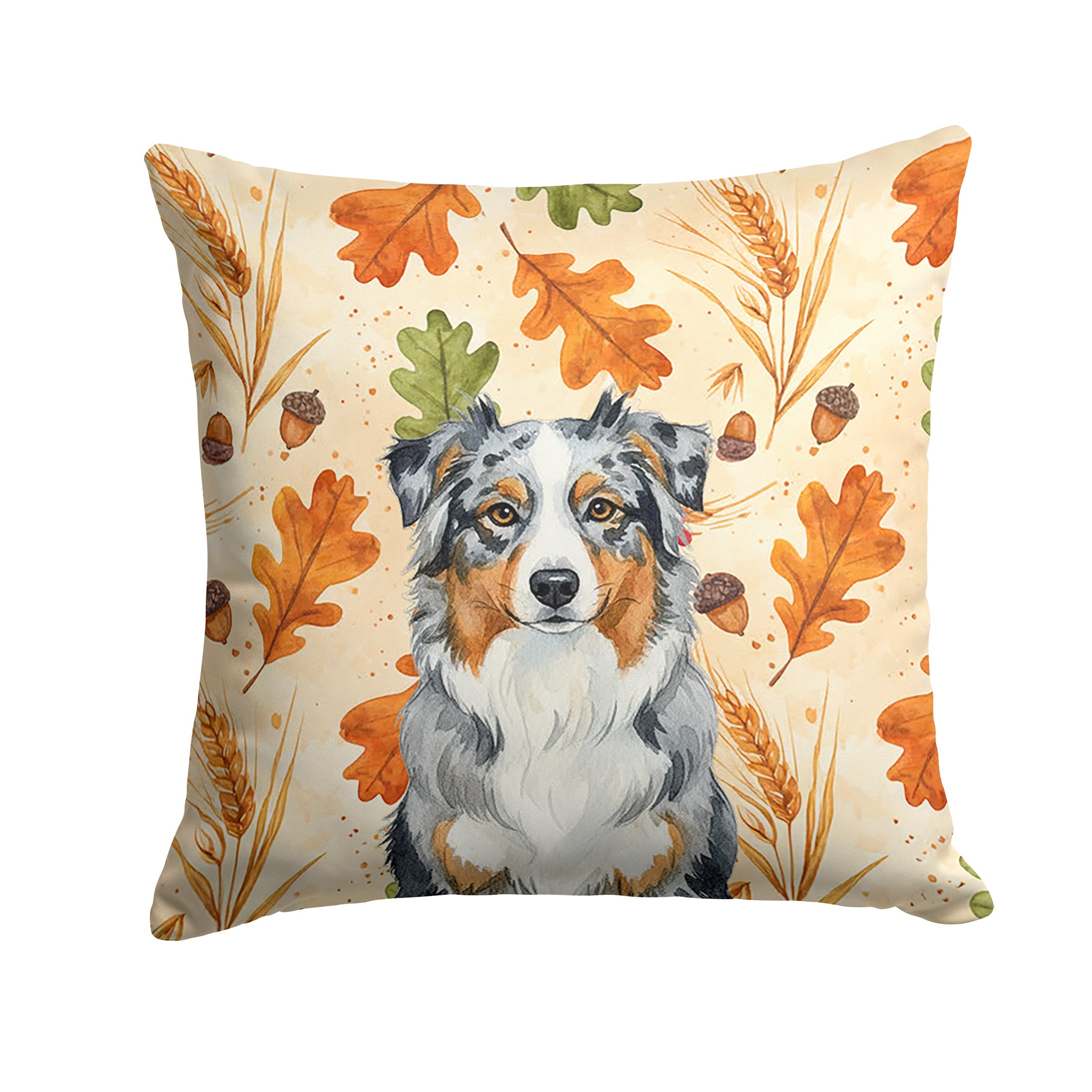 Blue Merle Australian Shepherd Heirloom Fall Decorative Throw Pillow 18x18 Indoor Outdoor Accent Cushion, Fabric Cover with Insert for Sofa, Bed, Porch & Living Room