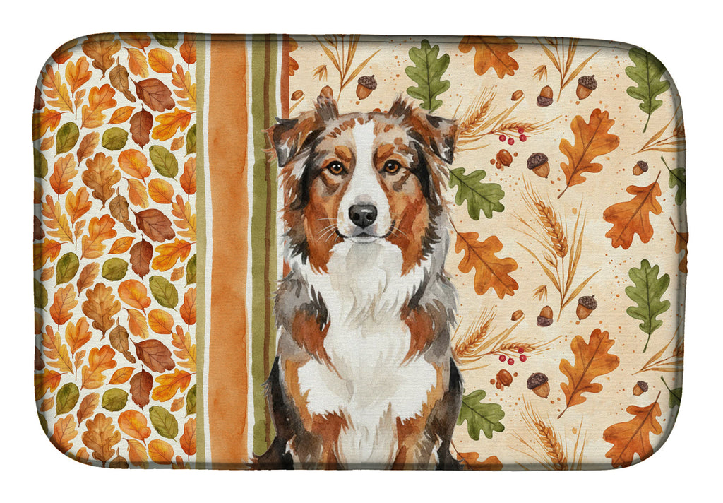 Red Merle Australian Shepherd Heirloom Fall Dish Drying Mat Absorbent Dish Drying Mat Pad for Kitchen Counter Dish Drainer Mat for Countertop, 14 x 21", Multicolor