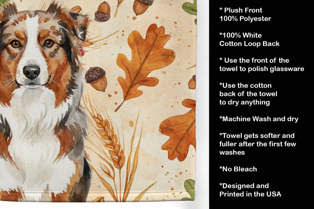 Red Merle Australian Shepherd Heirloom Fall Kitchen Towel Velour Plush Front and Cotton Loop Back Machine Washable