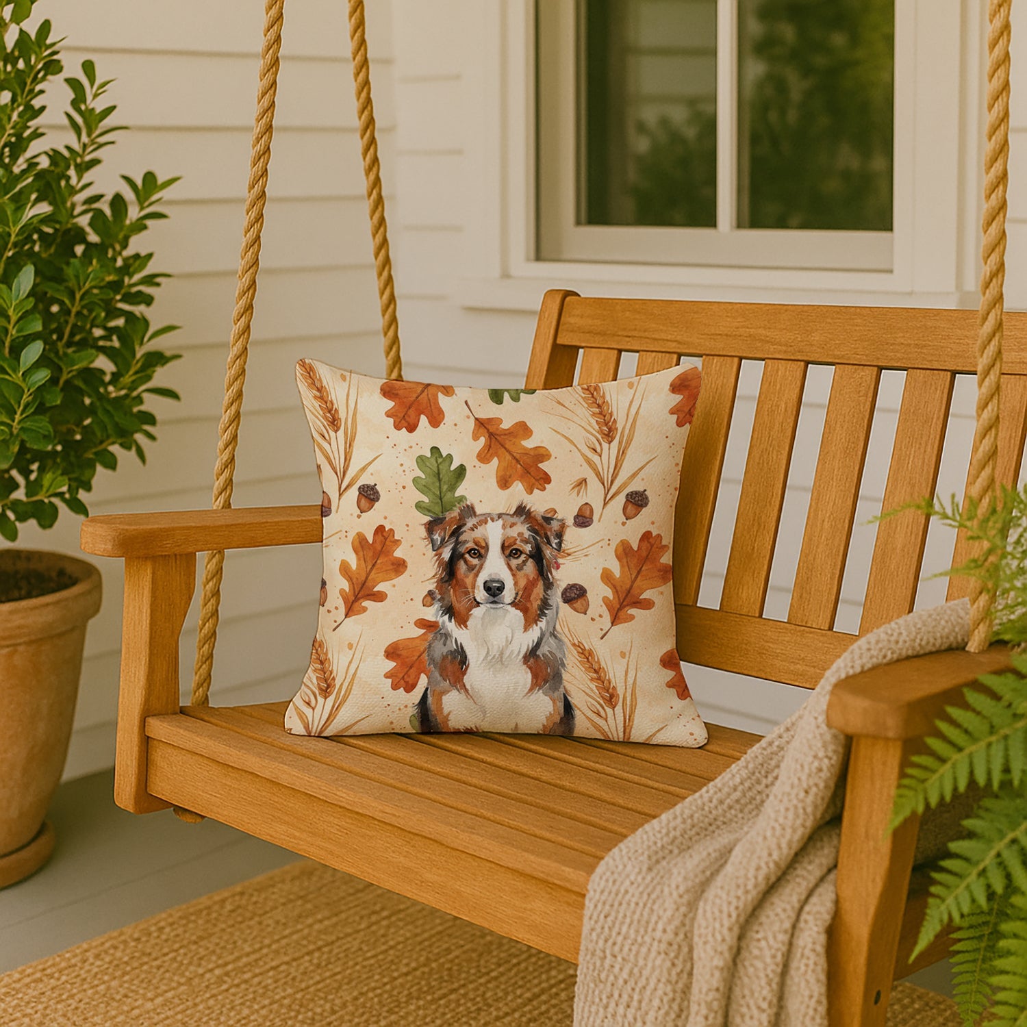 Red Merle Australian Shepherd Heirloom Fall Decorative Throw Pillow 18x18 Indoor Outdoor Accent Cushion, Fabric Cover with Insert for Sofa, Bed, Porch & Living Room
