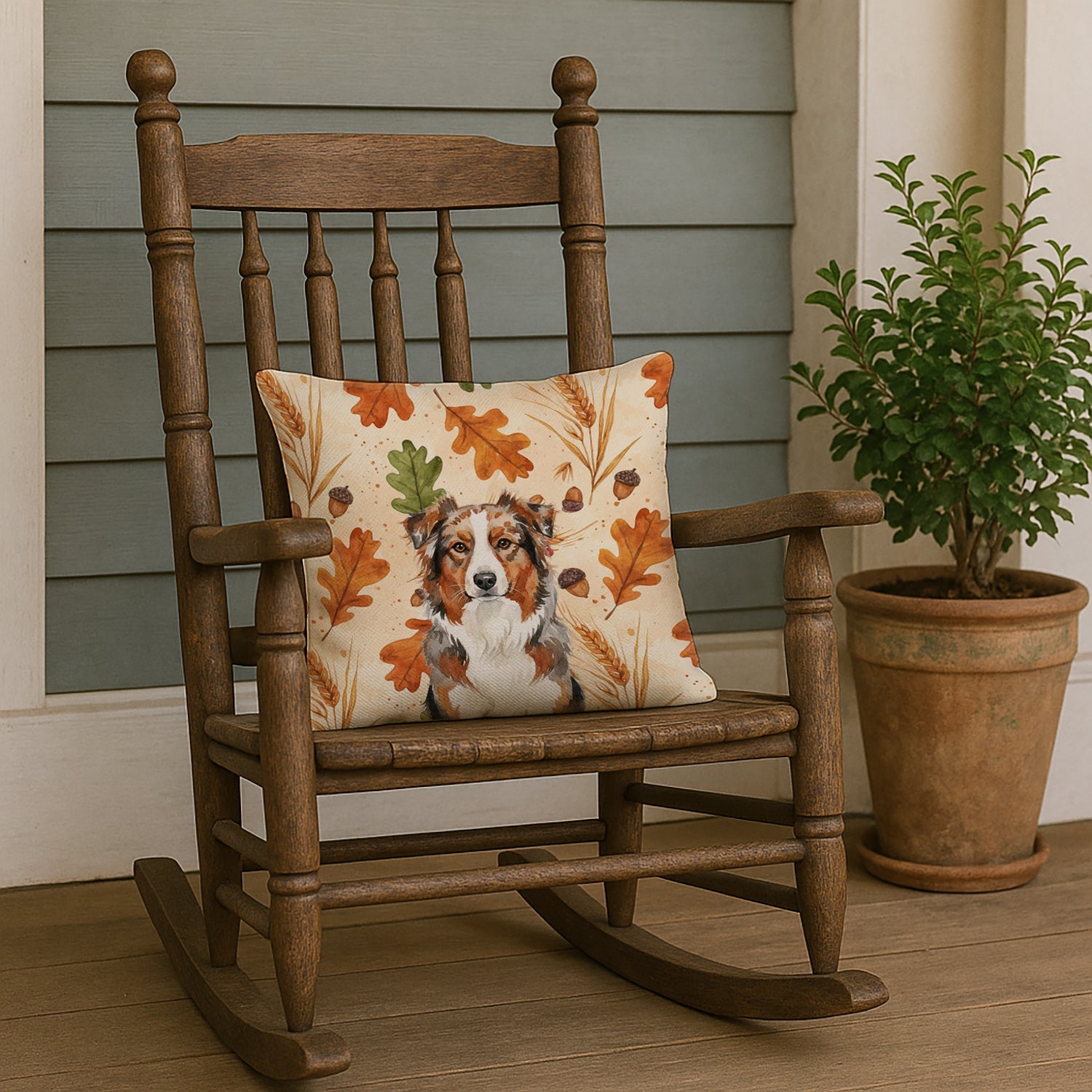 Red Merle Australian Shepherd Heirloom Fall Decorative Throw Pillow 18x18 Indoor Outdoor Accent Cushion, Fabric Cover with Insert for Sofa, Bed, Porch & Living Room