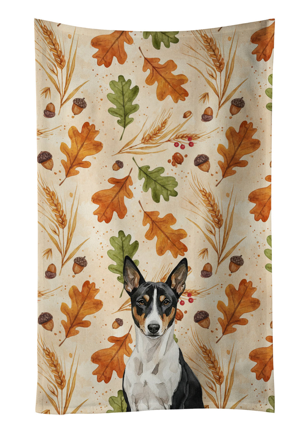 Black and White Basenji Heirloom Fall Kitchen Towel Velour Plush Front and Cotton Loop Back Machine Washable