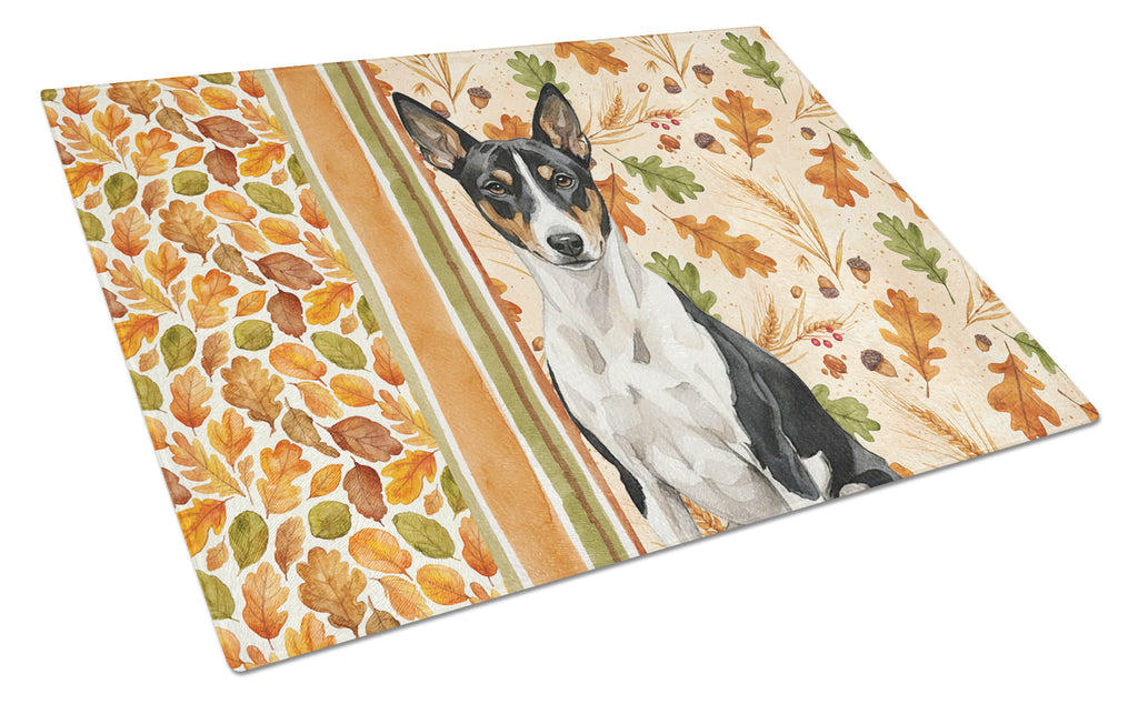 Black and White Basenji Heirloom Fall Cutting Board Tempered Glass Kitchen Cutting Surface, Heat Resistant Chopping, Non-Slip Feet, Food Prep & Serving