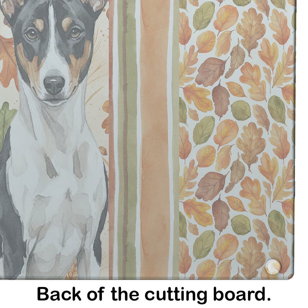 Black and White Basenji Heirloom Fall Cutting Board Tempered Glass Kitchen Cutting Surface, Heat Resistant Chopping, Non-Slip Feet, Food Prep & Serving