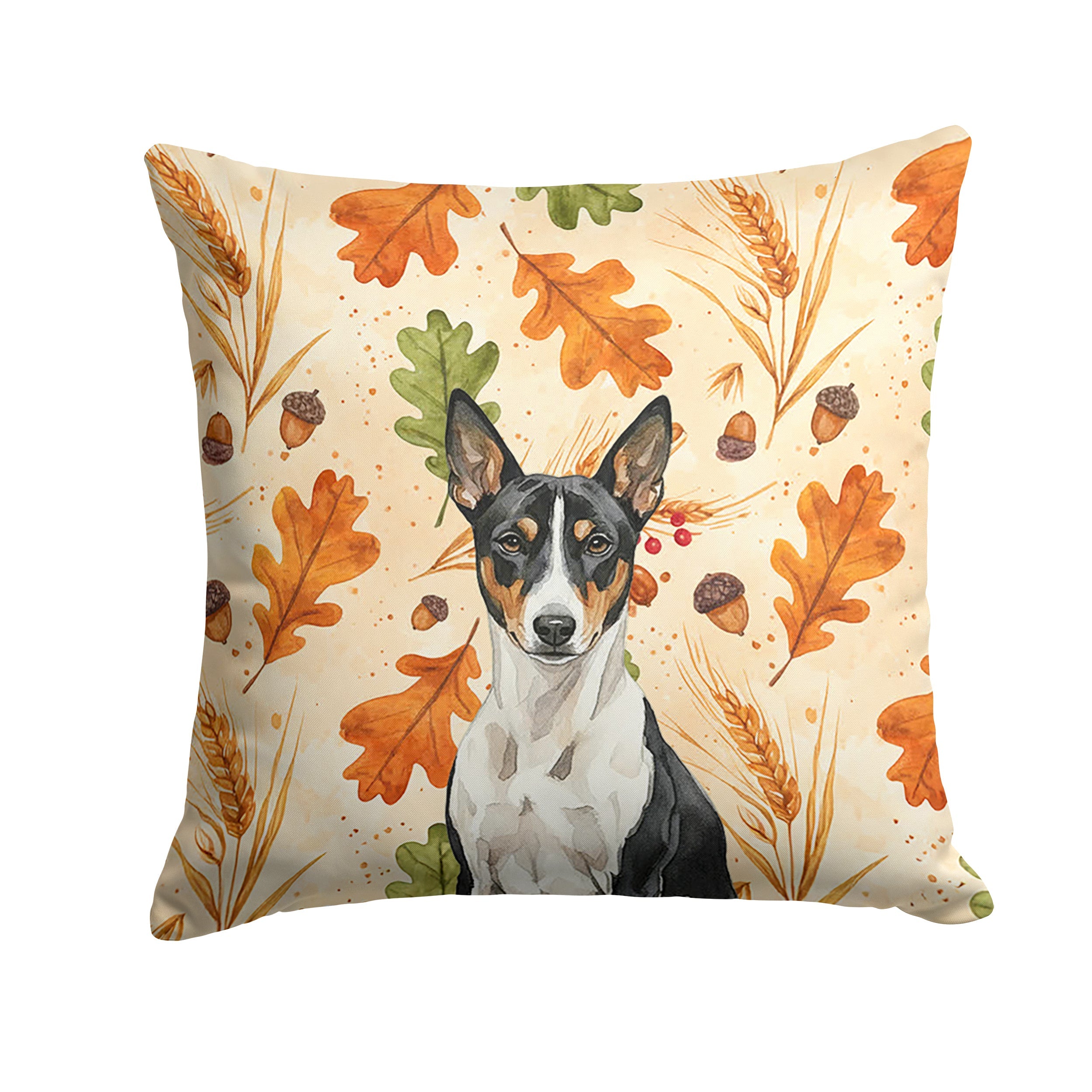 Black and White Basenji Heirloom Fall Decorative Throw Pillow 14x14 Indoor Outdoor Accent Cushion, Fabric Cover with Insert for Sofa, Bed, Porch & Living Room