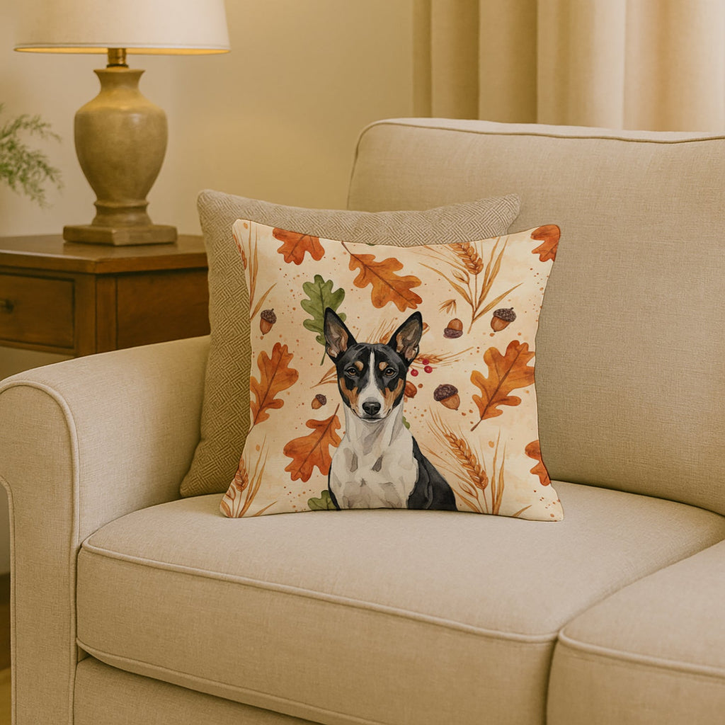 Black and White Basenji Heirloom Fall Decorative Throw Pillow 18x18 Indoor Outdoor Accent Cushion, Fabric Cover with Insert for Sofa, Bed, Porch & Living Room