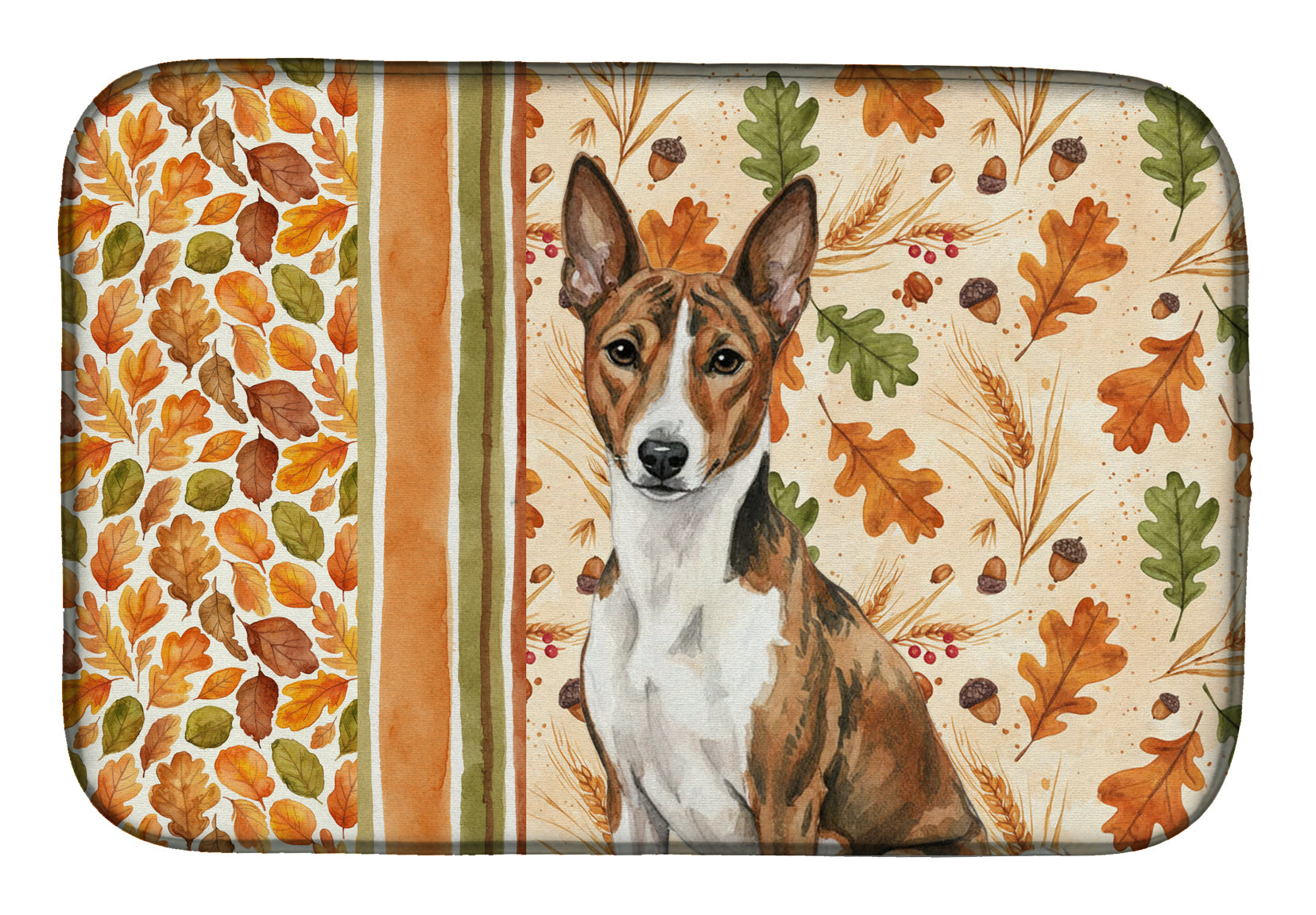 Brindle and White Basenji Heirloom Fall Dish Drying Mat Absorbent Dish Drying Mat Pad for Kitchen Counter Dish Drainer Mat for Countertop, 14 x 21", Multicolor