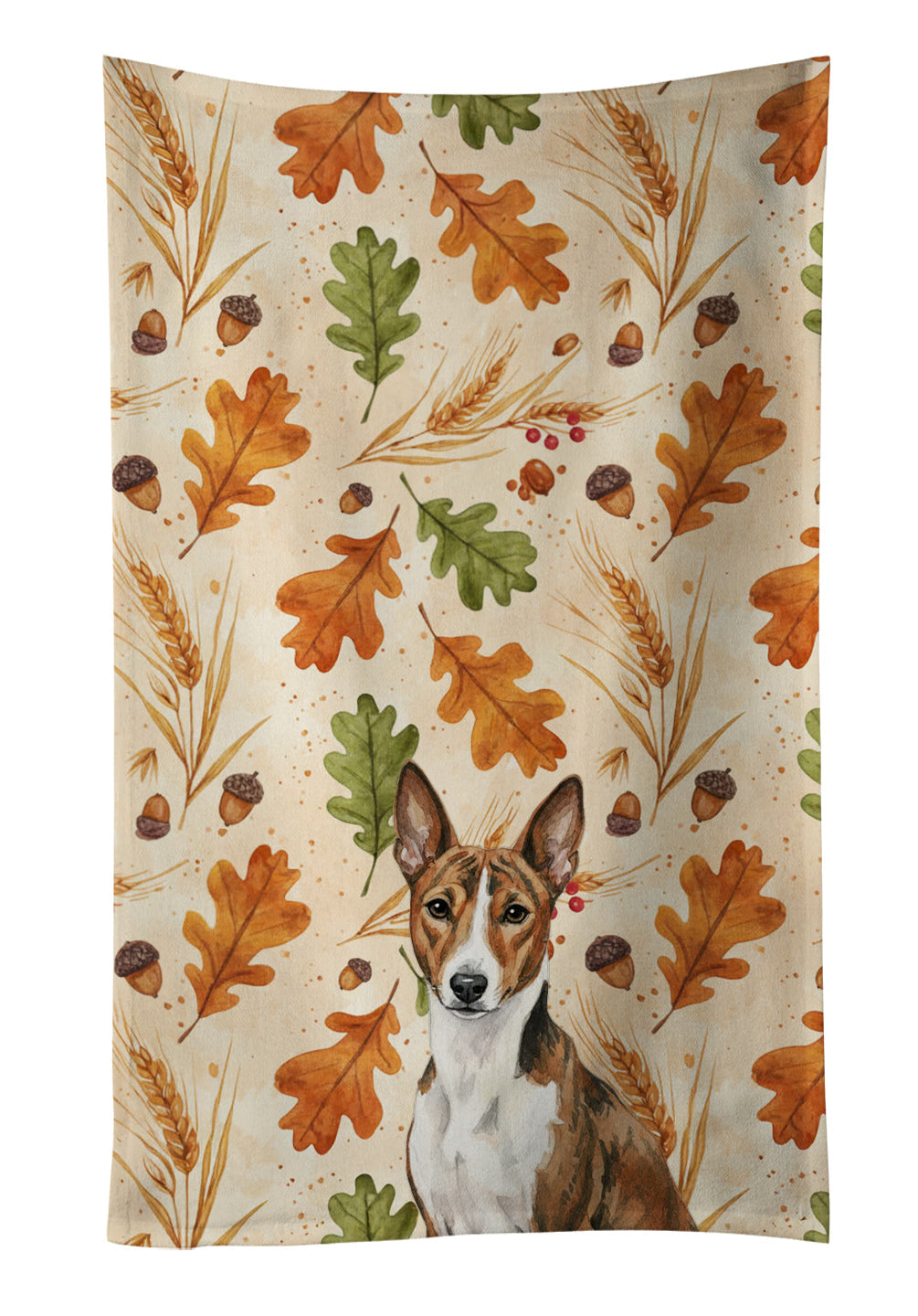 Brindle and White Basenji Heirloom Fall Kitchen Towel Velour Plush Front and Cotton Loop Back Machine Washable