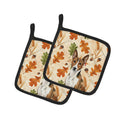 Brindle and White Basenji Heirloom Fall Pot Holder Set of 2 Heat Resistant Quilted Hot Pads 7.5 x 7.5 Inch, Insulated Kitchen Trivets for Cooking & Baking