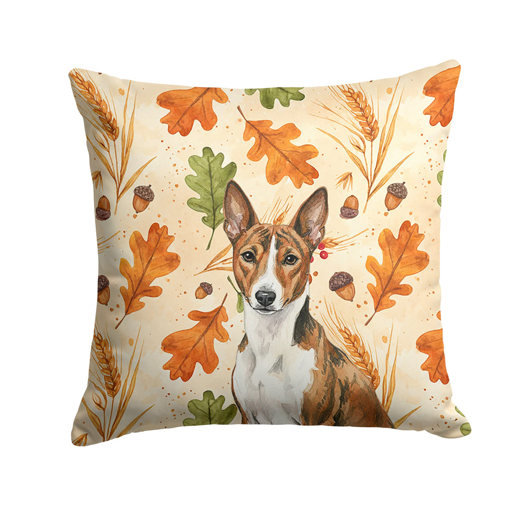 Brindle and White Basenji Heirloom Fall Decorative Throw Pillow 14x14 Indoor Outdoor Accent Cushion, Fabric Cover with Insert for Sofa, Bed, Porch & Living Room