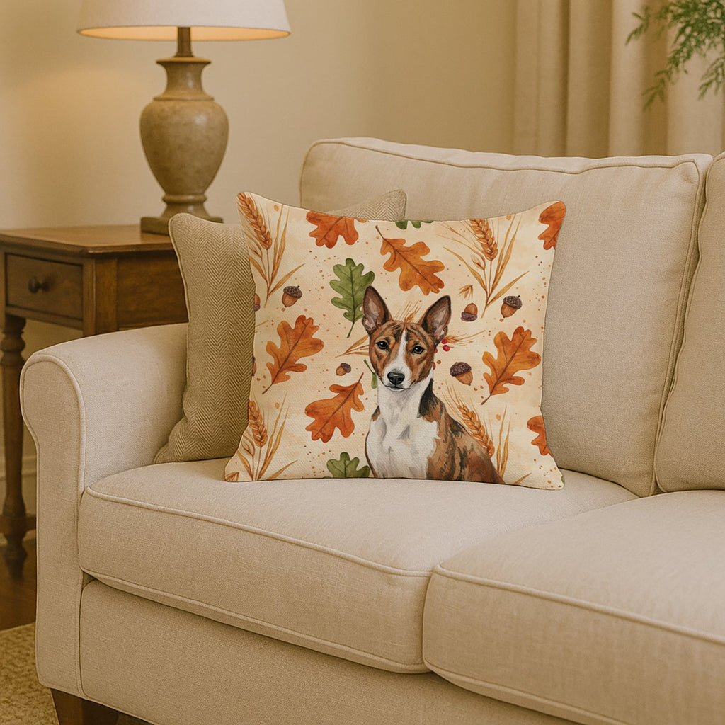 Brindle and White Basenji Heirloom Fall Decorative Throw Pillow 14x14 Indoor Outdoor Accent Cushion, Fabric Cover with Insert for Sofa, Bed, Porch & Living Room