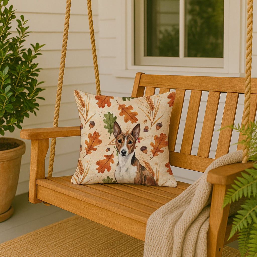 Brindle and White Basenji Heirloom Fall Decorative Throw Pillow 18x18 Indoor Outdoor Accent Cushion, Fabric Cover with Insert for Sofa, Bed, Porch & Living Room