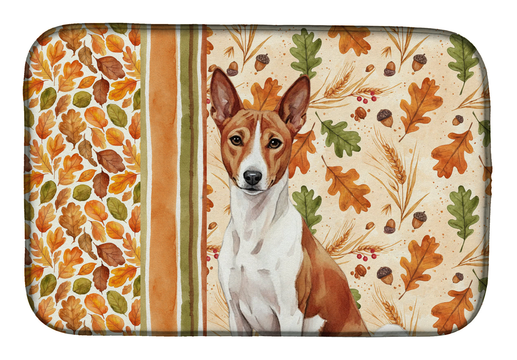 Red and White Basenji Heirloom Fall Dish Drying Mat Absorbent Dish Drying Mat Pad for Kitchen Counter Dish Drainer Mat for Countertop, 14 x 21", Multicolor