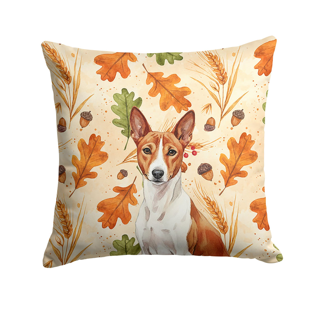 Red and White Basenji Heirloom Fall Decorative Throw Pillow 14x14 Indoor Outdoor Accent Cushion, Fabric Cover with Insert for Sofa, Bed, Porch & Living Room
