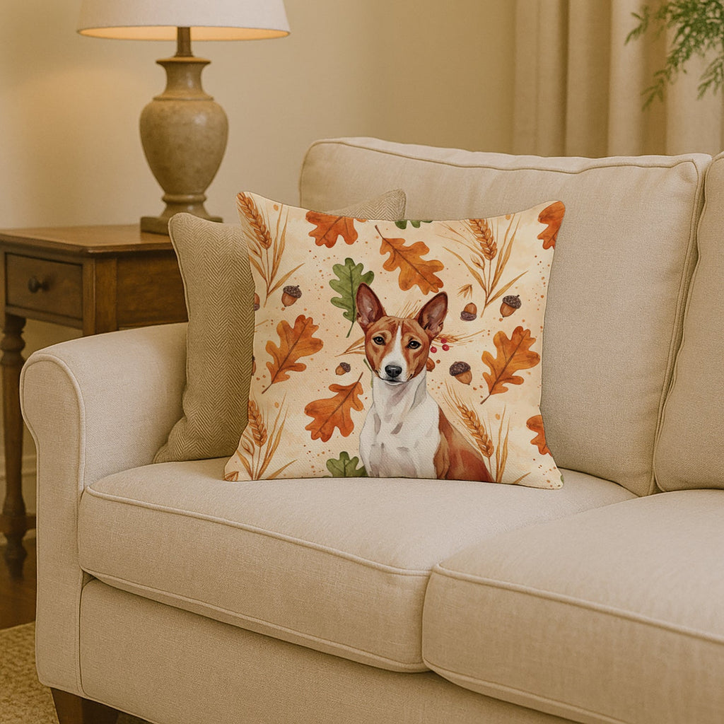 Red and White Basenji Heirloom Fall Decorative Throw Pillow 14x14 Indoor Outdoor Accent Cushion, Fabric Cover with Insert for Sofa, Bed, Porch & Living Room