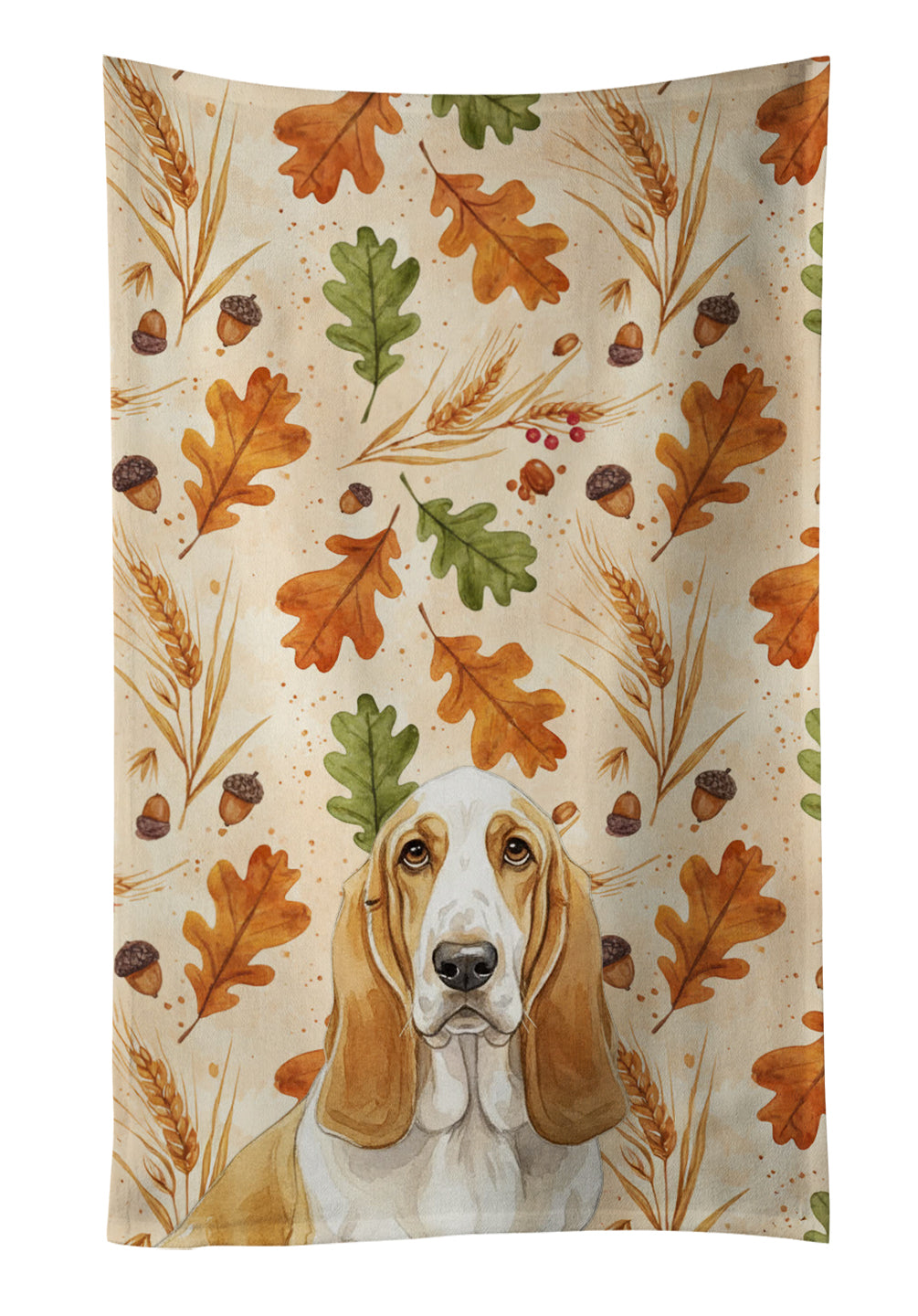 Lemon and White Basset Hound Heirloom Fall Kitchen Towel Velour Plush Front and Cotton Loop Back Machine Washable