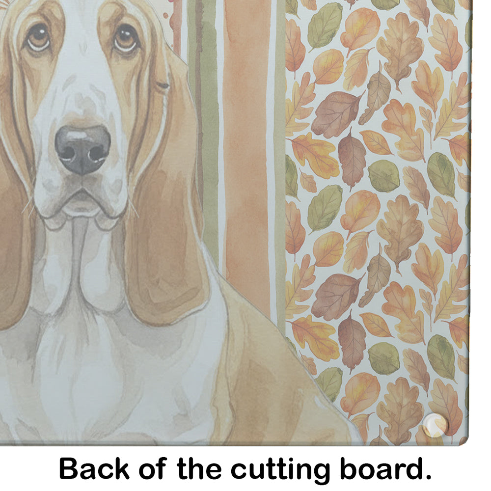 Lemon and White Basset Hound Heirloom Fall Cutting Board Tempered Glass Kitchen Cutting Surface, Heat Resistant Chopping, Non-Slip Feet, Food Prep & Serving