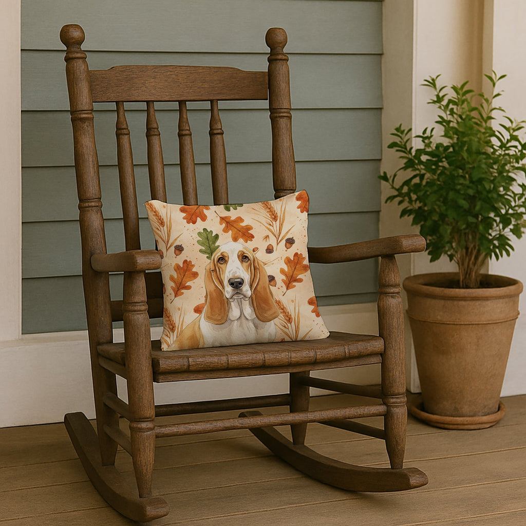 Lemon and White Basset Hound Heirloom Fall Decorative Throw Pillow 14x14 Indoor Outdoor Accent Cushion, Fabric Cover with Insert for Sofa, Bed, Porch & Living Room