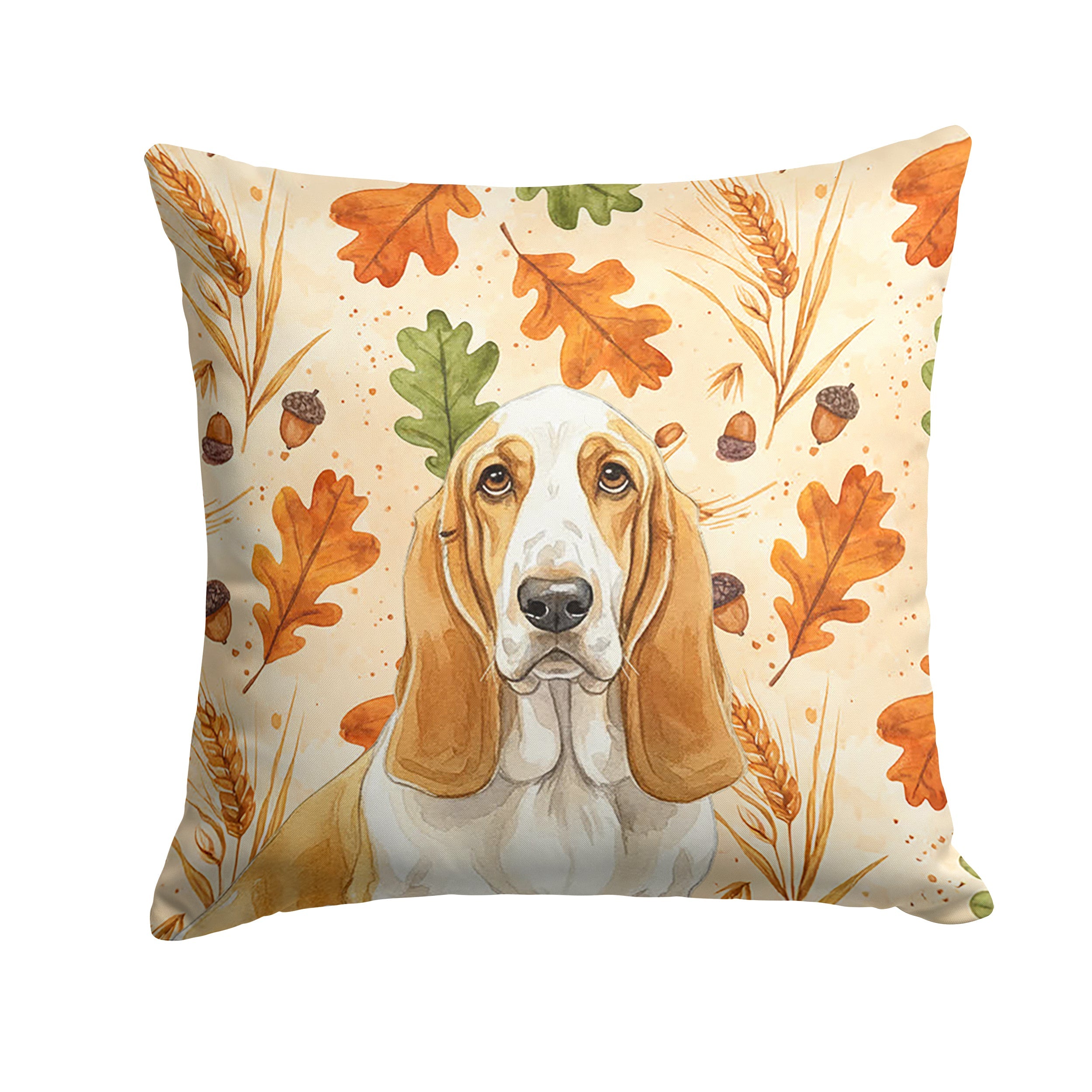 Lemon and White Basset Hound Heirloom Fall Decorative Throw Pillow 18x18 Indoor Outdoor Accent Cushion, Fabric Cover with Insert for Sofa, Bed, Porch & Living Room