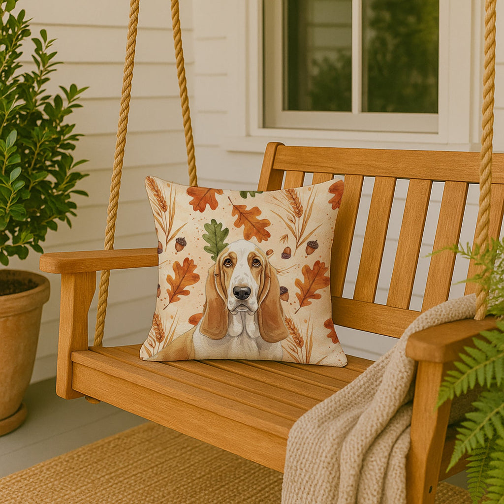 Lemon and White Basset Hound Heirloom Fall Decorative Throw Pillow 18x18 Indoor Outdoor Accent Cushion, Fabric Cover with Insert for Sofa, Bed, Porch & Living Room