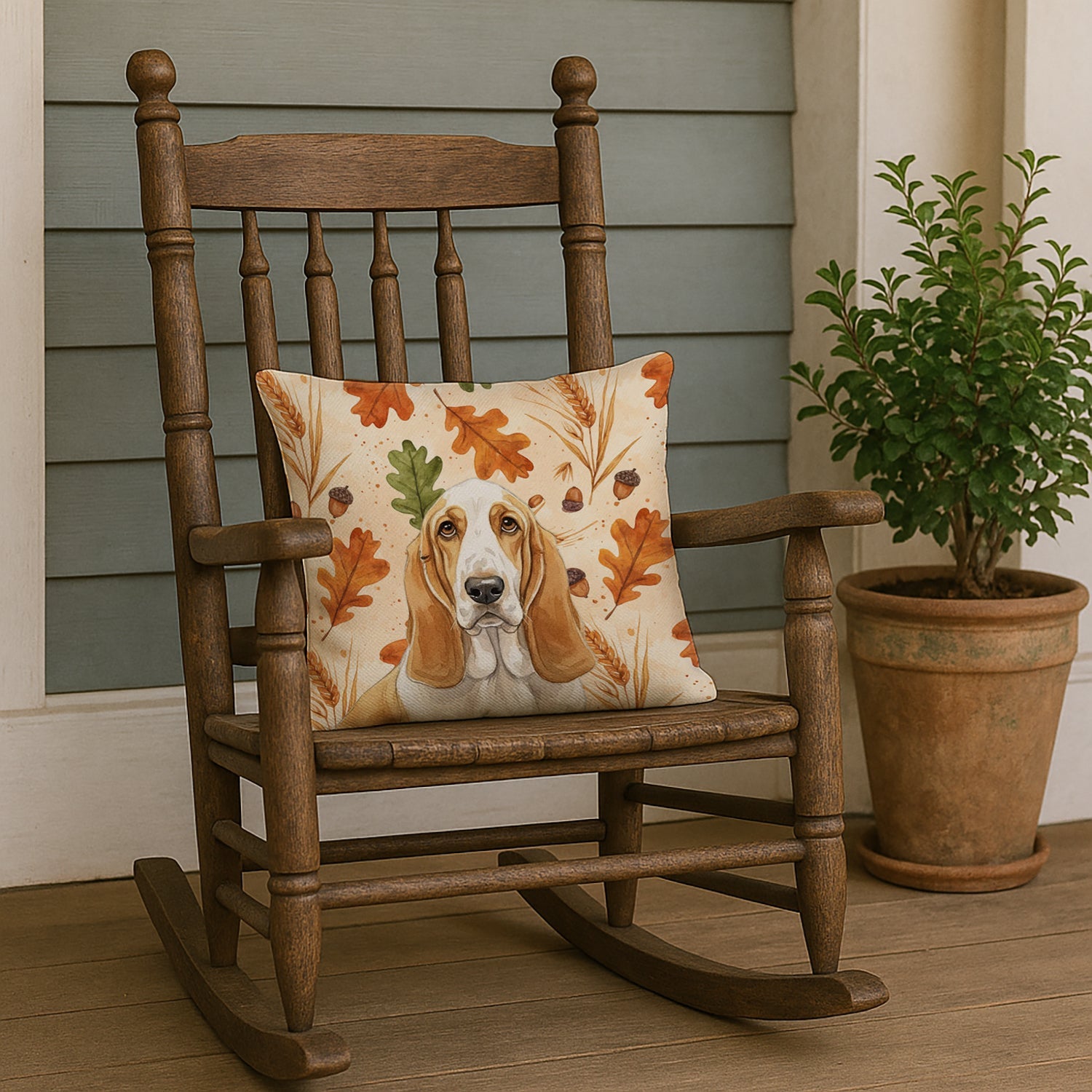 Lemon and White Basset Hound Heirloom Fall Decorative Throw Pillow 18x18 Indoor Outdoor Accent Cushion, Fabric Cover with Insert for Sofa, Bed, Porch & Living Room